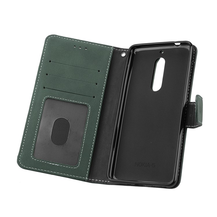 Matte Surface PU Leather 3 Card Slots Wallet Stand Phone Casing for Nokia 5 - Green-10
