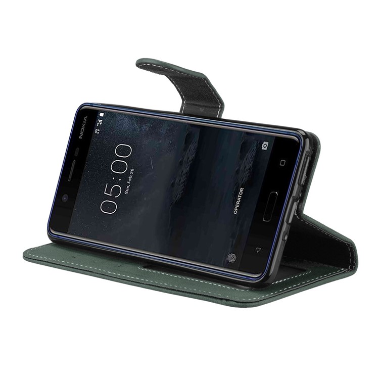 Matte Surface PU Leather 3 Card Slots Wallet Stand Phone Casing for Nokia 5 - Green-13