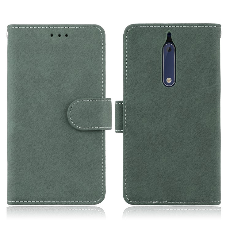 Matte Surface PU Leather 3 Card Slots Wallet Stand Phone Casing for Nokia 5 - Green-2