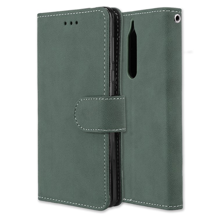Matte Surface PU Leather 3 Card Slots Wallet Stand Phone Casing for Nokia 5 - Green-3