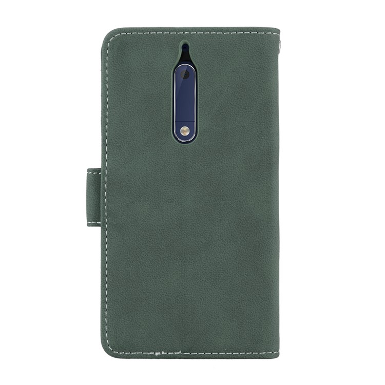 Matte Surface PU Leather 3 Card Slots Wallet Stand Phone Casing for Nokia 5 - Green-5