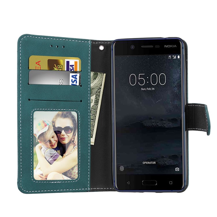 Matte Surface PU Leather 3 Card Slots Wallet Stand Phone Cover for Nokia 5 - Blue-9