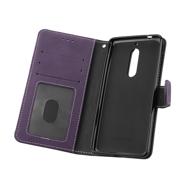 Matte Surface PU Leather 3 Card Slots Wallet Stand Cellphone Accessory Cover for Nokia 5 - Purple-10