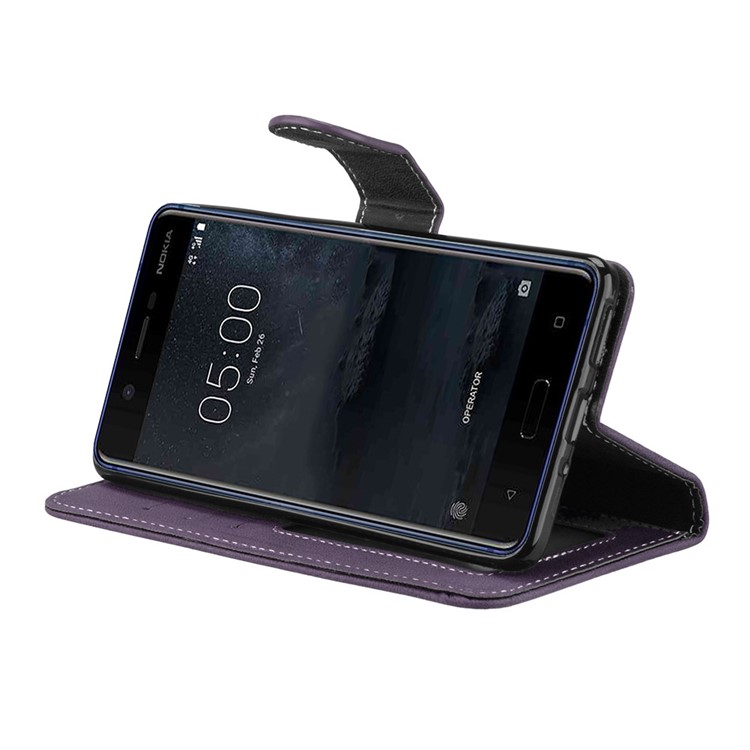 Matte Surface PU Leather 3 Card Slots Wallet Stand Cellphone Accessory Cover for Nokia 5 - Purple-13