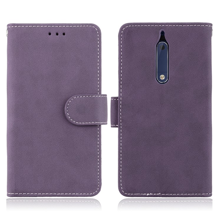 Matte Surface PU Leather 3 Card Slots Wallet Stand Cellphone Accessory Cover for Nokia 5 - Purple-2