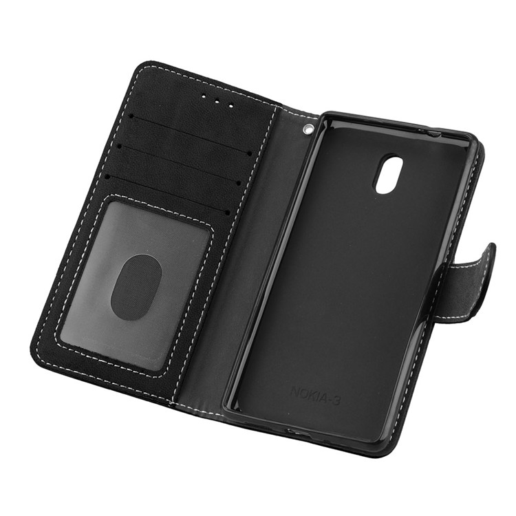 Matte Finish Wallet PU Leather Stand Case for Nokia 3 - Black-10