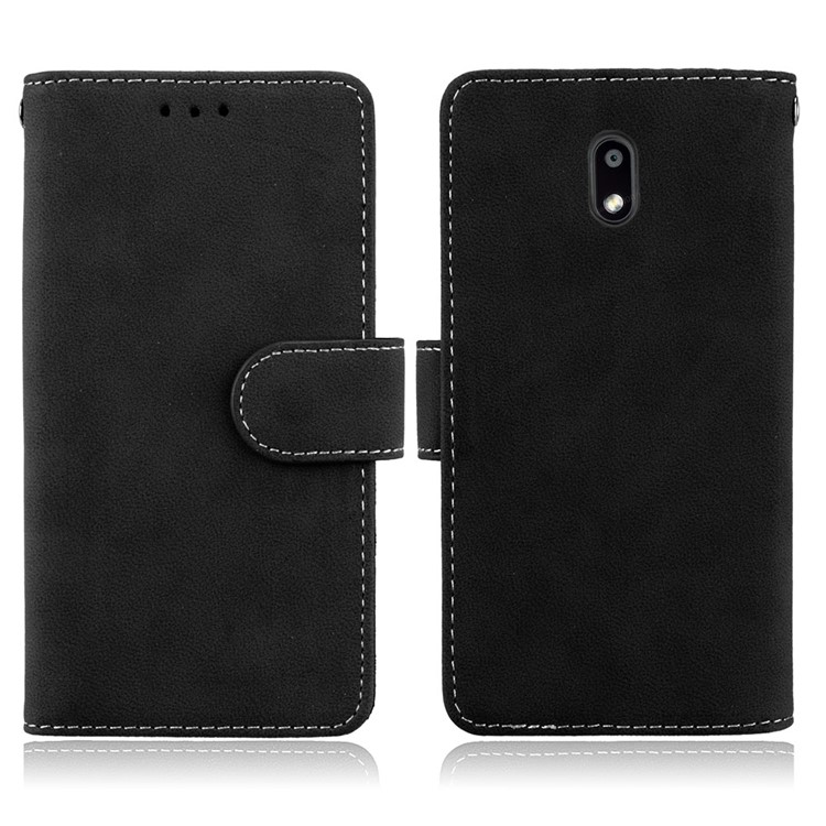 Matte Finish Wallet PU Leather Stand Case for Nokia 3 - Black-2