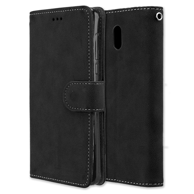 Matte Finish Wallet PU Leather Stand Case for Nokia 3 - Black-3