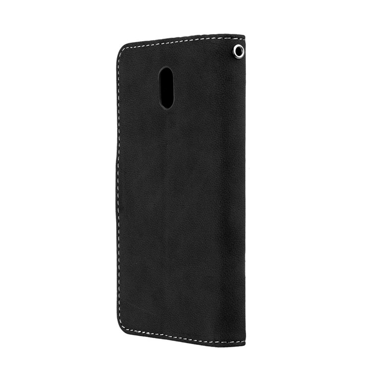 Matte Finish Wallet PU Leather Stand Case for Nokia 3 - Black-8
