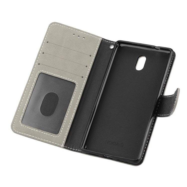 Matte Finish Wallet PU Leather Stand Cover for Nokia 3 - Grey-10