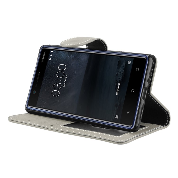 Matte Finish Wallet PU Leather Stand Cover for Nokia 3 - Grey-13