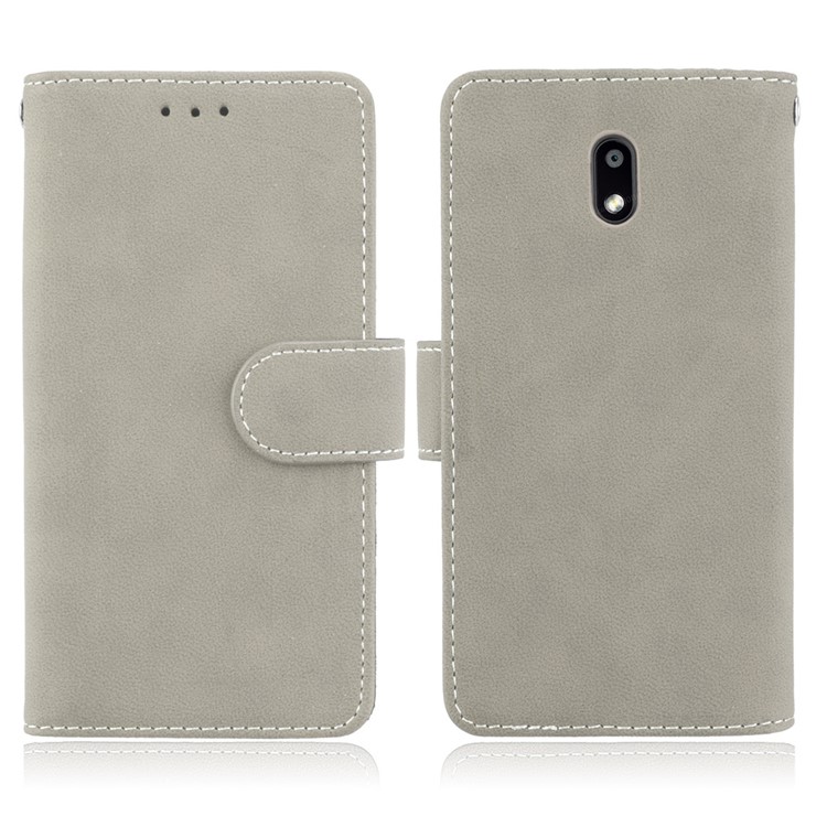 Matte Finish Wallet PU Leather Stand Cover for Nokia 3 - Grey-2