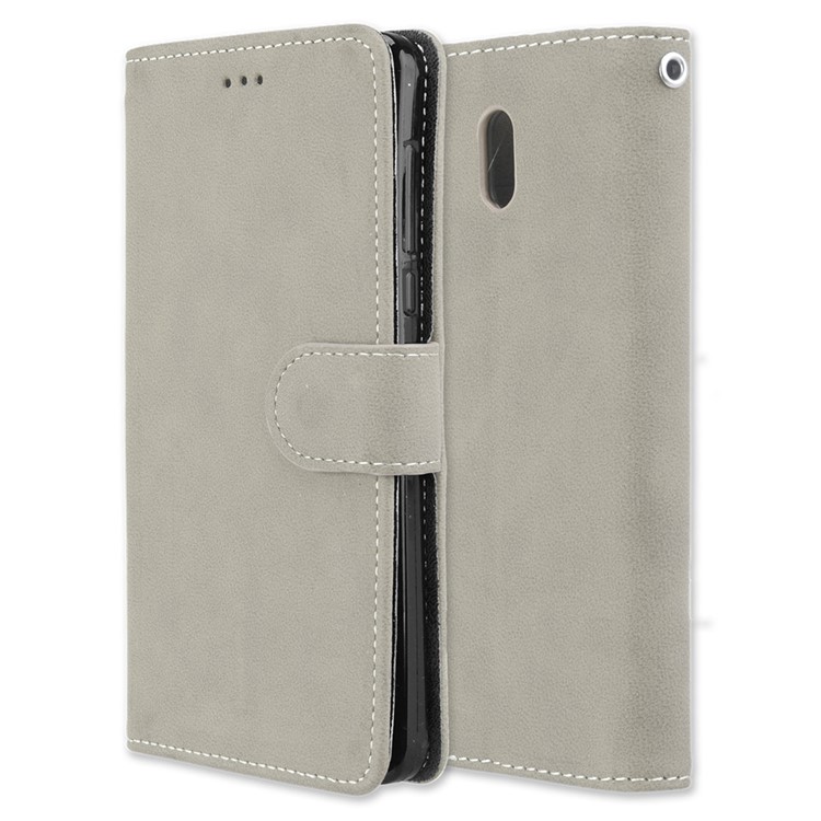 Matte Finish Wallet PU Leather Stand Cover for Nokia 3 - Grey-3