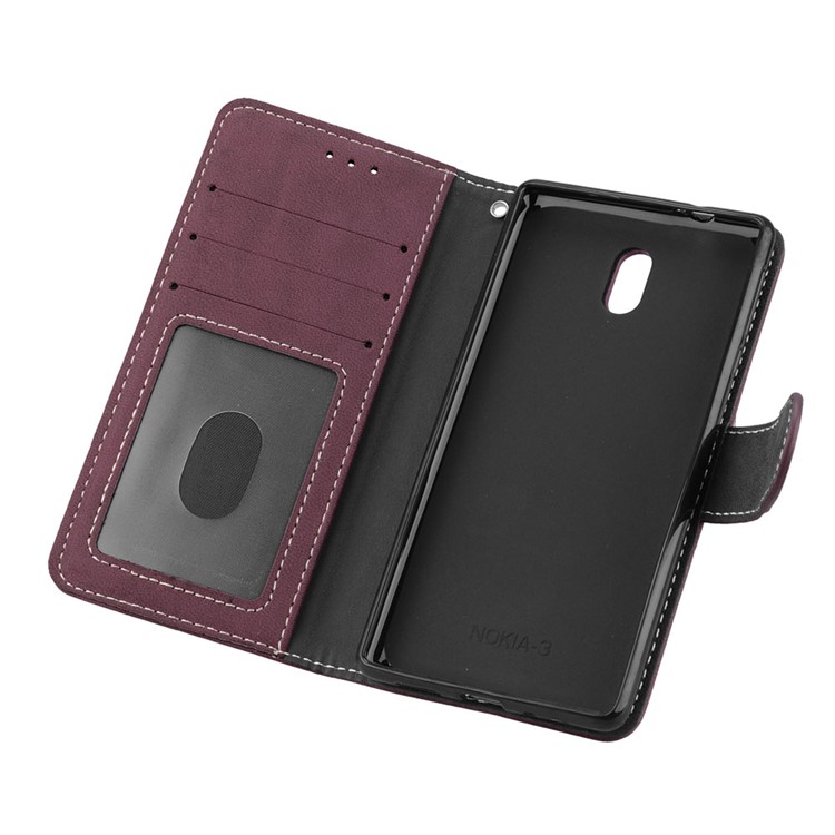 Matte Finish Wallet PU Leather Stand Shell for Nokia 3 - Wine Red-10