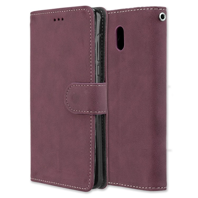 Matte Finish Wallet PU Leather Stand Shell for Nokia 3 - Wine Red-3