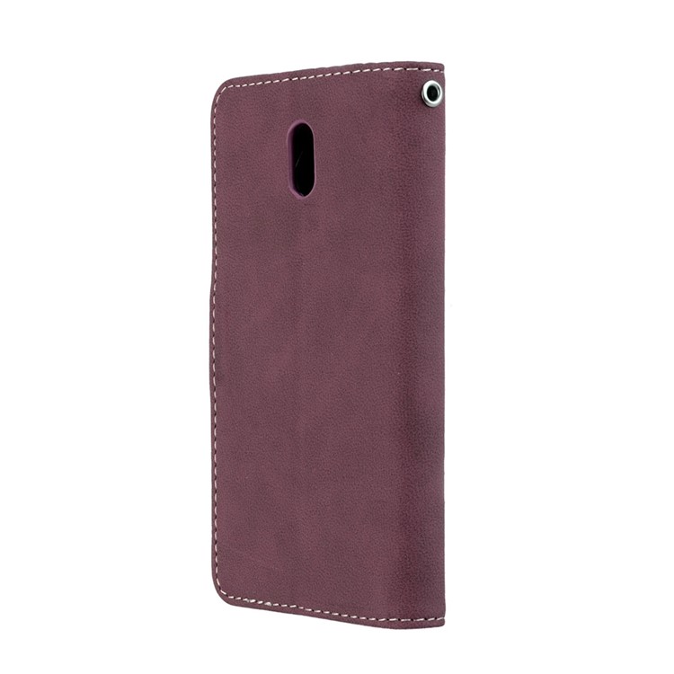 Matte Finish Wallet PU Leather Stand Shell for Nokia 3 - Wine Red-8
