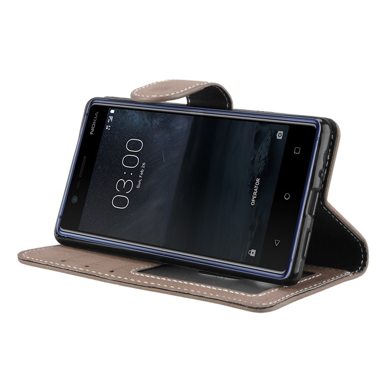Matte Finish Wallet PU Leather Stand Casing for Nokia 3 - Khaki-13