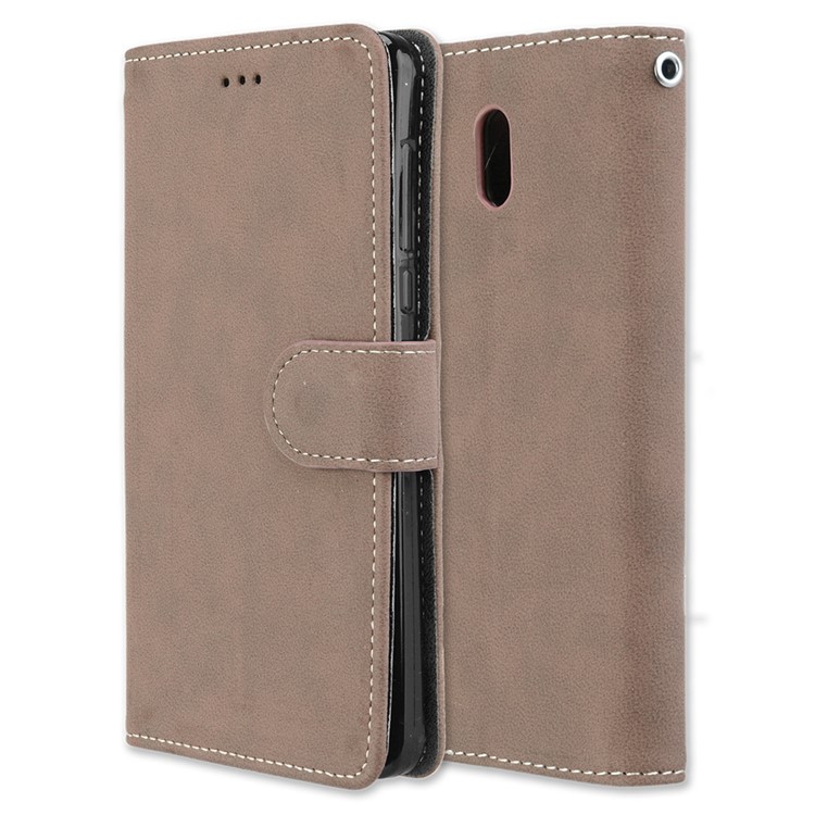Matte Finish Wallet PU Leather Stand Casing for Nokia 3 - Khaki-3