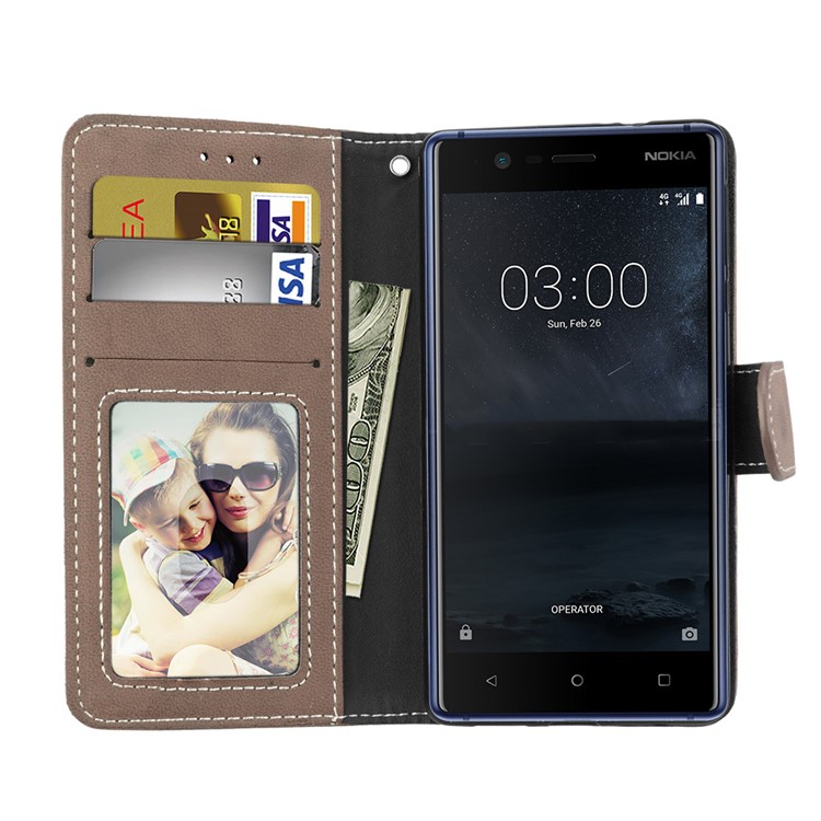 Matte Finish Wallet PU Leather Stand Casing for Nokia 3 - Khaki-9