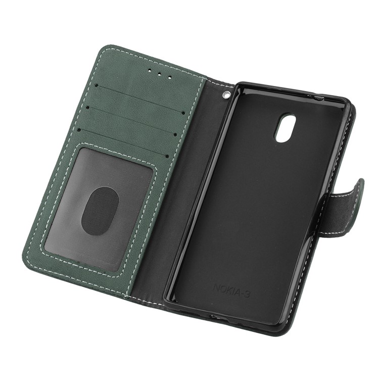 Matte Finish Wallet PU Leather Stand Mobile Phone Case for Nokia 3 - Green-10