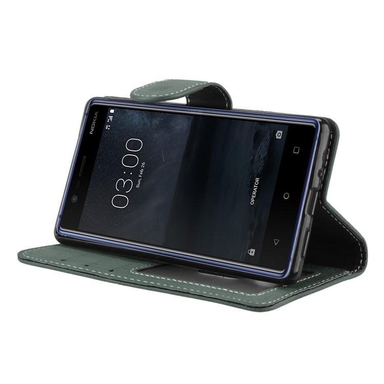 Matte Finish Wallet PU Leather Stand Mobile Phone Case for Nokia 3 - Green-13