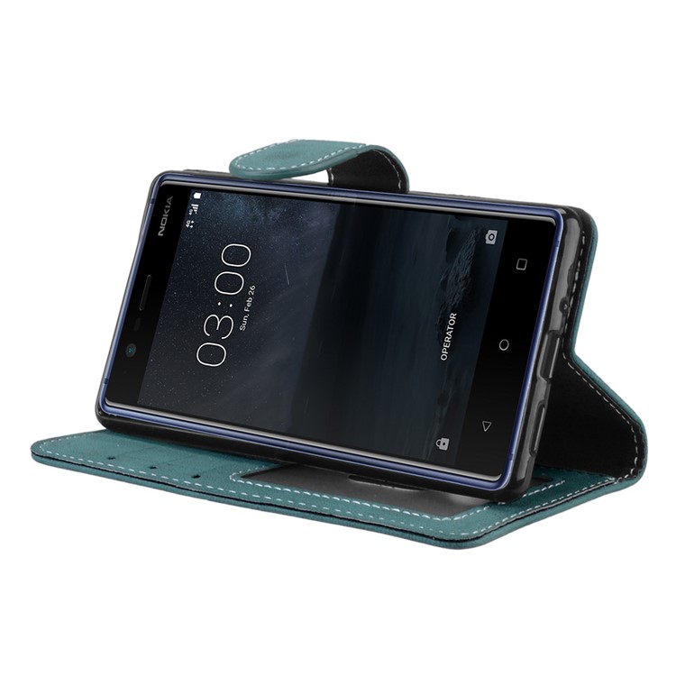 Matte Finish Wallet PU Leather Stand Cell Phone Case for Nokia 3 - Blue-13
