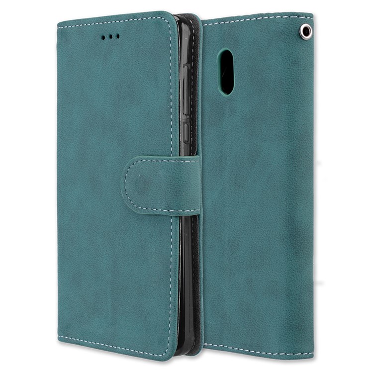 Matte Finish Wallet PU Leather Stand Cell Phone Case for Nokia 3 - Blue-3