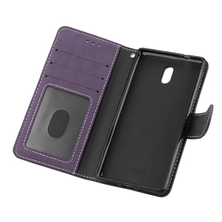 Matte Finish Wallet PU Leather Stand Mobile Phone Cover for Nokia 3 - Purple-10