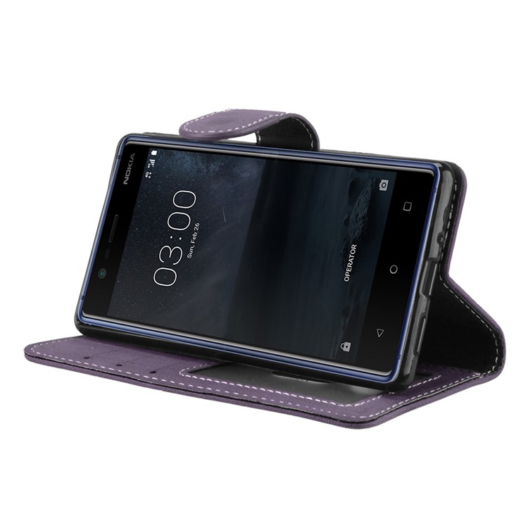 Matte Finish Wallet PU Leather Stand Mobile Phone Cover for Nokia 3 - Purple-13