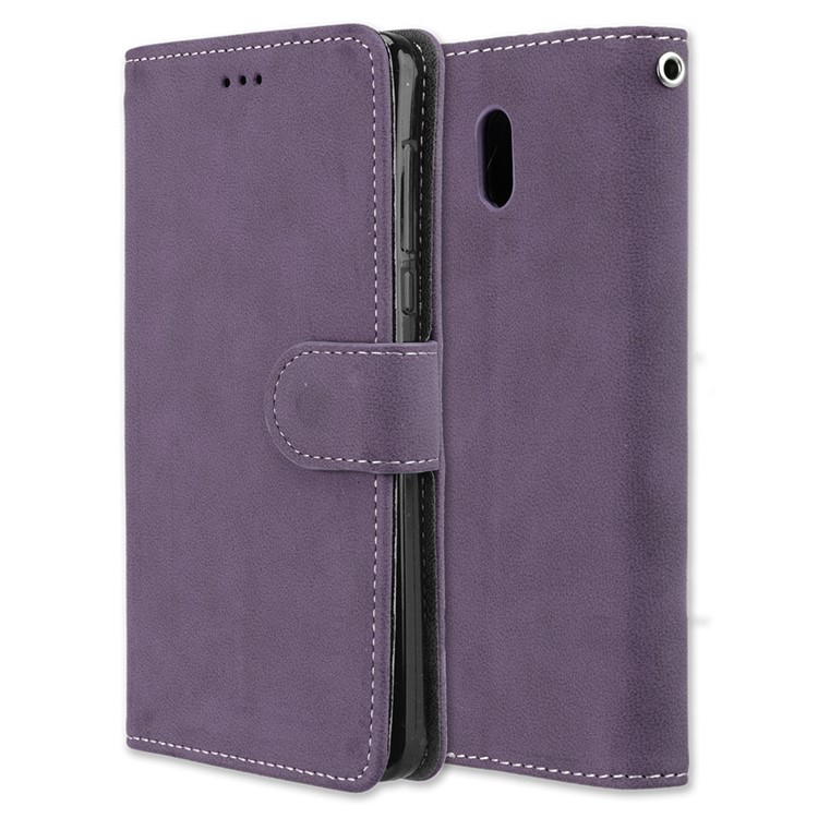 Matte Finish Wallet PU Leather Stand Mobile Phone Cover for Nokia 3 - Purple-3