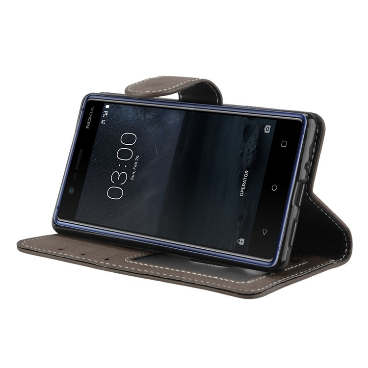 Matte Finish Wallet PU Leather Stand Cell Phone Cover for Nokia 3 - Brown-13