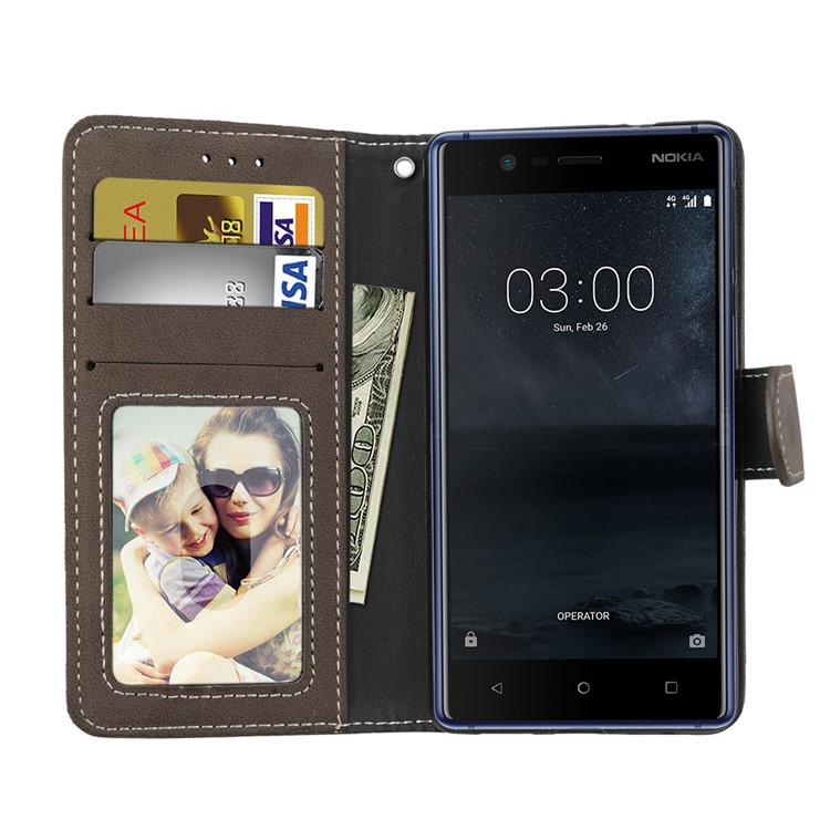 Matte Finish Wallet PU Leather Stand Cell Phone Cover for Nokia 3 - Brown-9