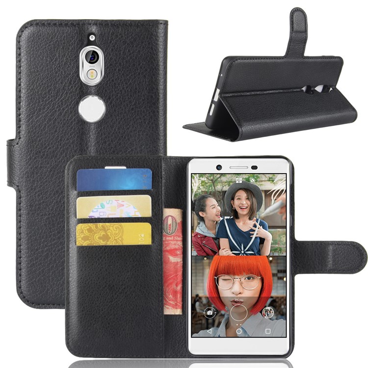 Litchi Skin Wallet Leather Stand Case for Nokia 7 - Black-1