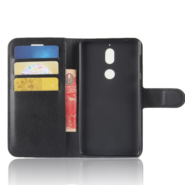 Litchi Skin Wallet Leather Stand Case for Nokia 7 - Black-3