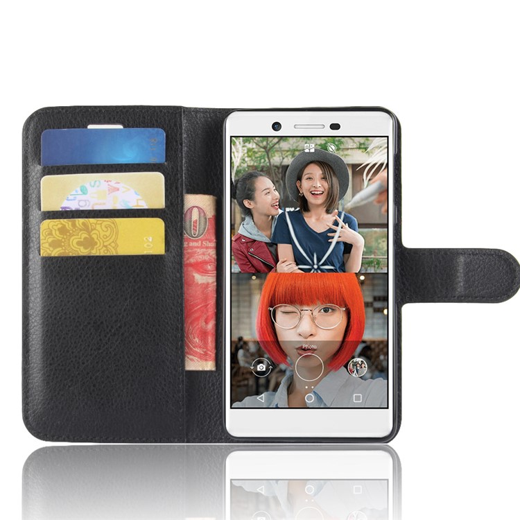 Litchi Skin Wallet Leather Stand Case for Nokia 7 - Black-4