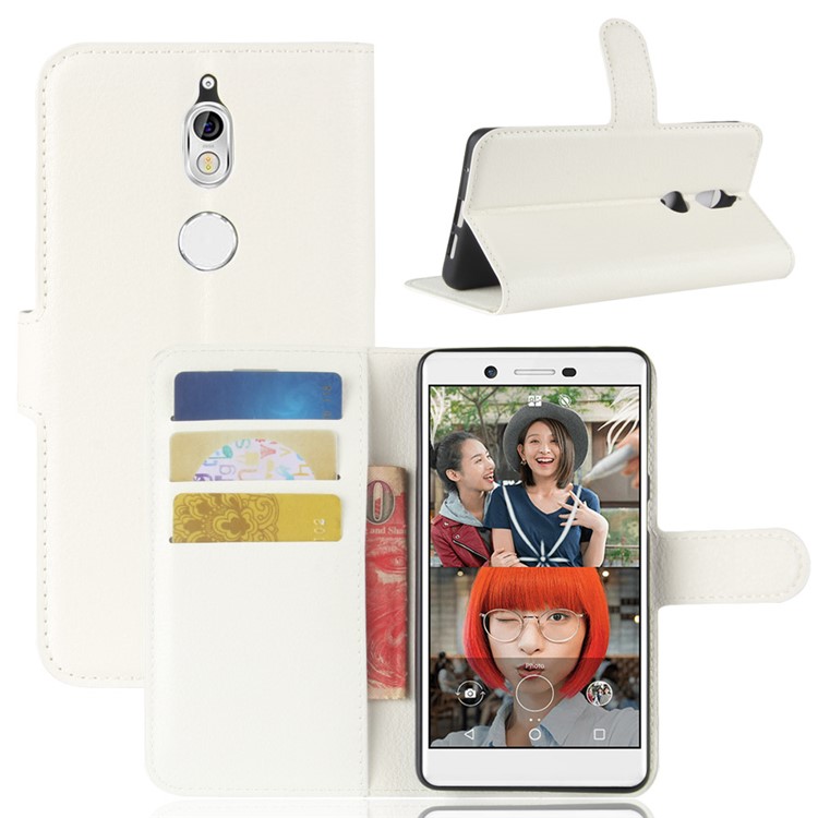 Litchi Skin Wallet Leather Stand Cover for Nokia 7 - White-1