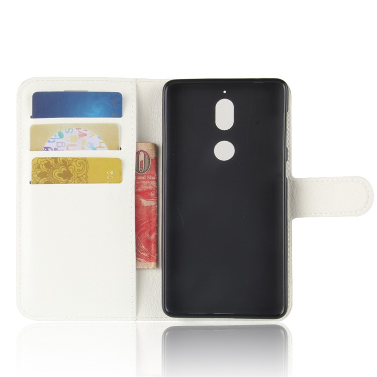Litchi Skin Wallet Leather Stand Cover for Nokia 7 - White-3