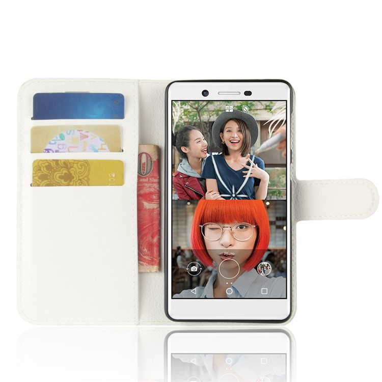 Litchi Skin Wallet Leather Stand Cover for Nokia 7 - White-4