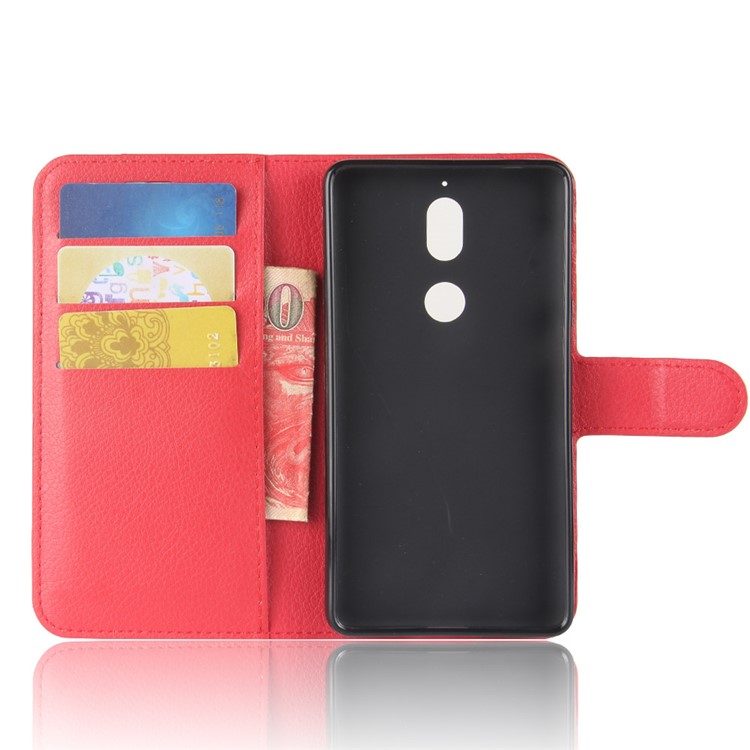 Litchi Skin Wallet Leather Magnetic Case for Nokia 7 - Red-3