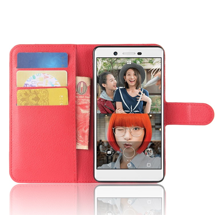 Litchi Skin Wallet Leather Magnetic Case for Nokia 7 - Red-4