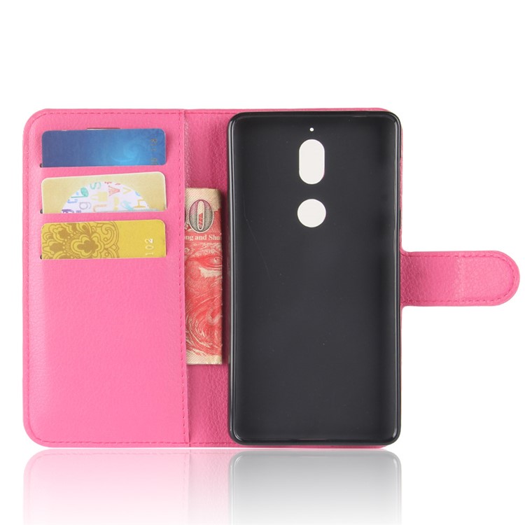 Litchi Skin Leather Stand Case with Card Slots for Nokia 7 - Rose-3