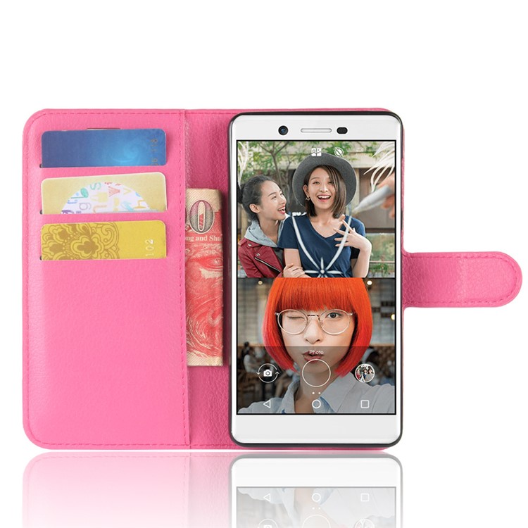 Litchi Skin Leather Stand Case with Card Slots for Nokia 7 - Rose-4