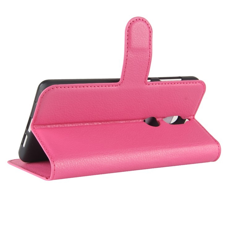 Litchi Skin Leather Stand Case with Card Slots for Nokia 7 - Rose-5