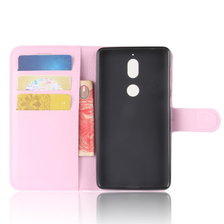 Litchi Skin Leather Stand Cover with Card Slots for Nokia 7 - Pink-3
