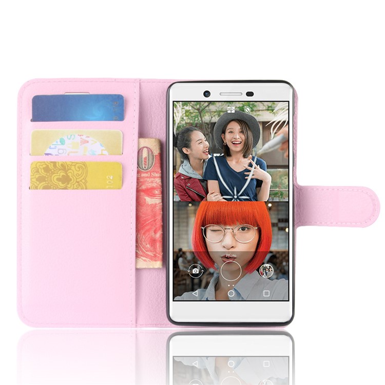 Litchi Skin Leather Stand Cover with Card Slots for Nokia 7 - Pink-4