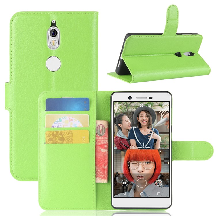 Litchi Skin Wallet Leather Case with Stand for Nokia 7 - Green-1