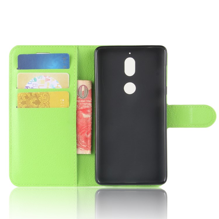 Litchi Skin Wallet Leather Case with Stand for Nokia 7 - Green-3