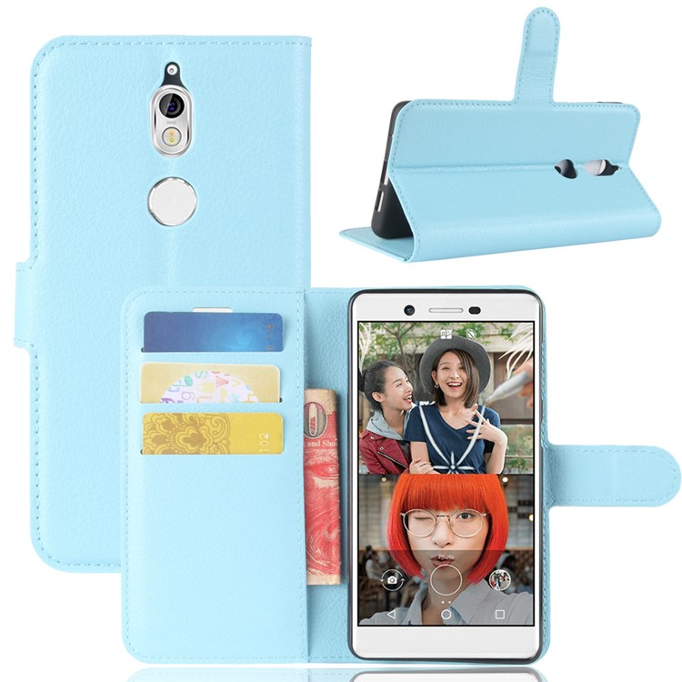 Litchi Skin Wallet Leather Cell Phone Case for Nokia 7 - Baby Blue-1