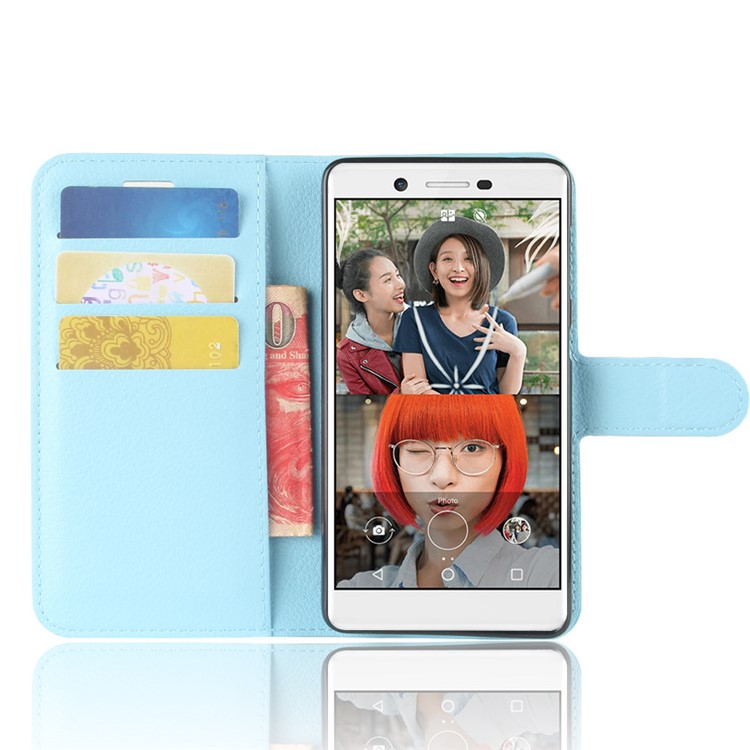Litchi Skin Wallet Leather Cell Phone Case for Nokia 7 - Baby Blue-4