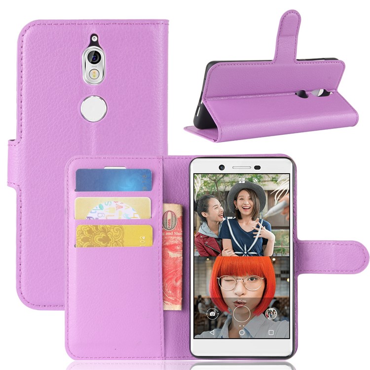 Litchi Skin Cell Phone Leather Stand Case for Nokia 7 - Purple-1